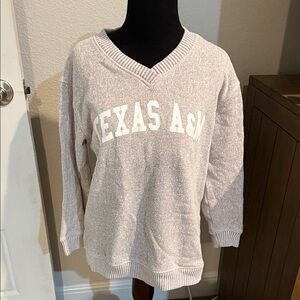 Texas A&M V-Neck Sweater - Cream Plush Knit